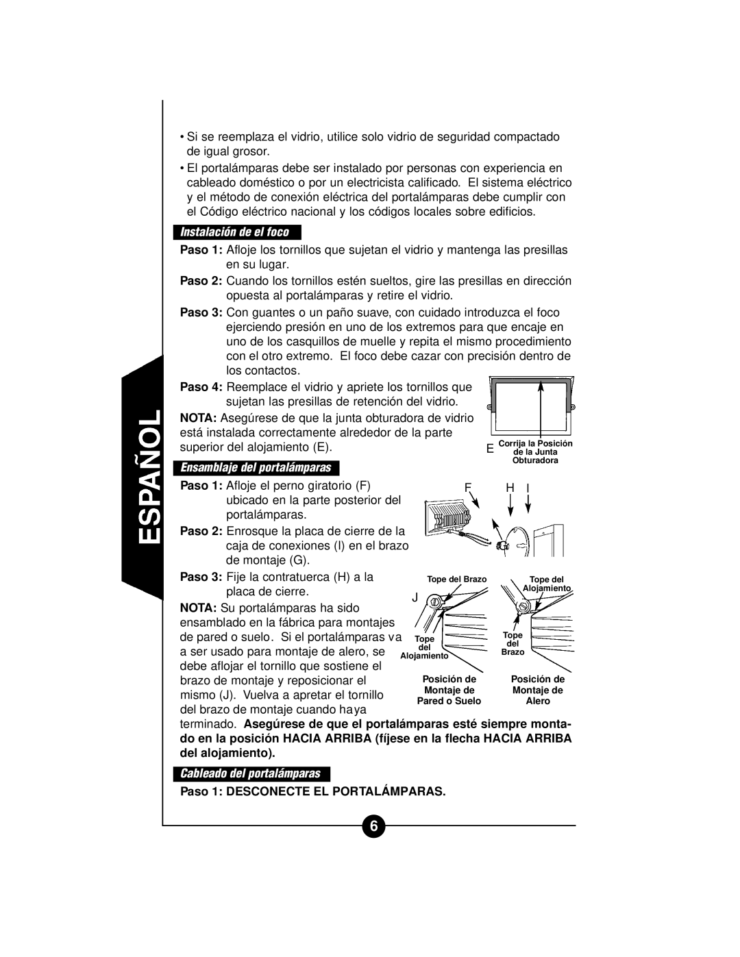 Cooper Lighting CGP500WL WQ500, CWQ500 Instalación de el foco, Ensamblaje del portalámparas, Cableado del portalámparas 