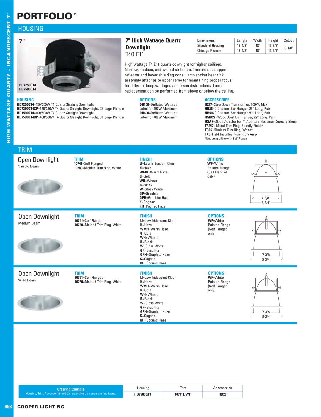 Cooper Lighting CMI8330 dimensions Housing Options Accessories, Trim Finish Options 