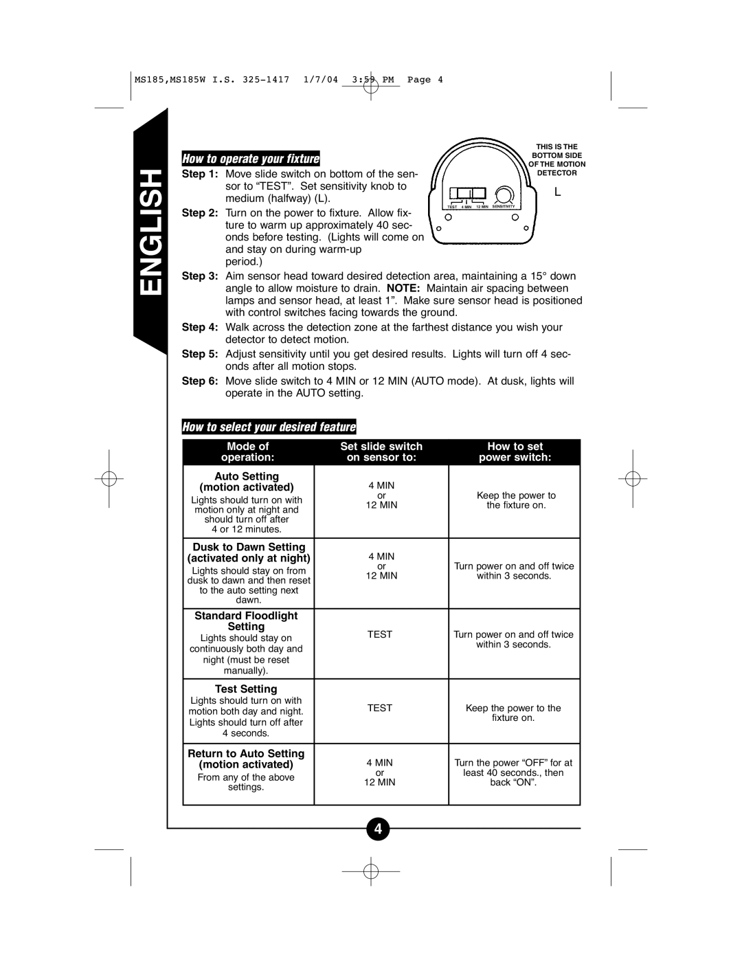 Cooper Lighting CMS185, CMS185W instruction manual How to operate your fixture, How to select your desired feature 