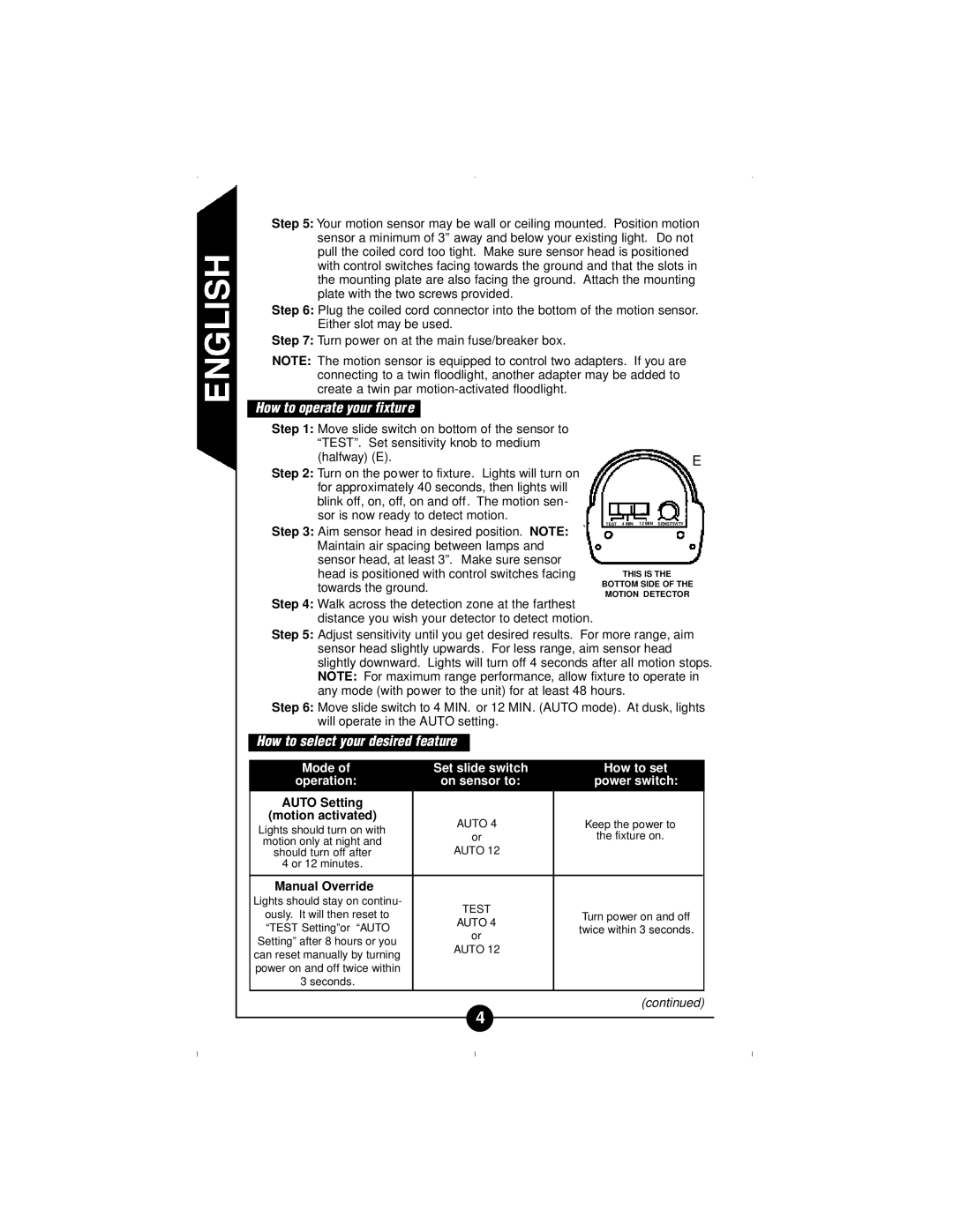 Cooper Lighting CMSRU180W instruction manual How to operate your fixture, How to select your desired feature 