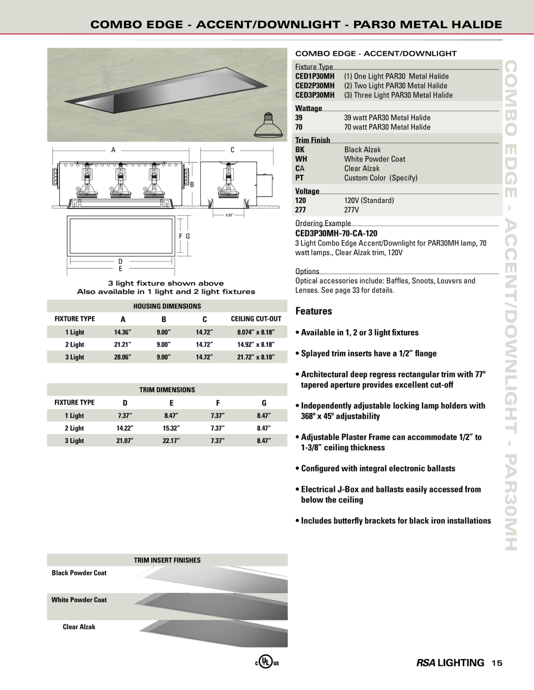 Cooper Lighting manual Combo Edge ACCENT/DOWNLIGHT PAR30MH, Combo Edge ACCENT/DOWNLIGHT PAR30 Metal Halide 