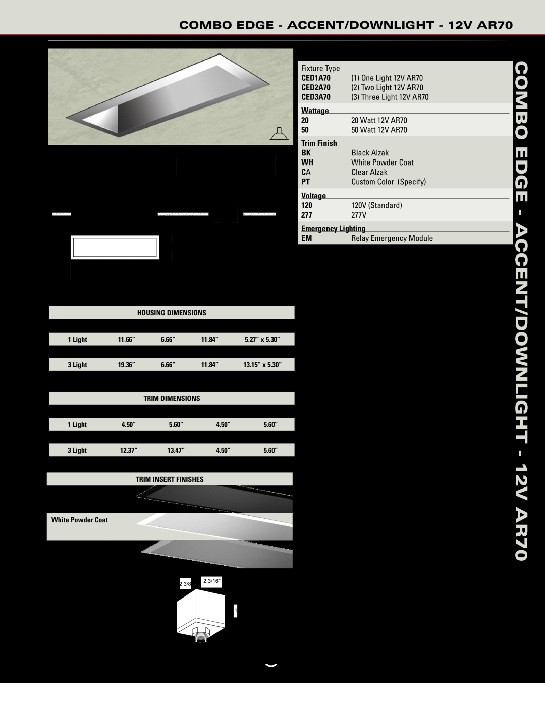 Cooper Lighting Combo Edge manual COMBO EDGE - ACCENT/DOWNLIGHT - 12V AR70, CED3A70-50-CA-120 