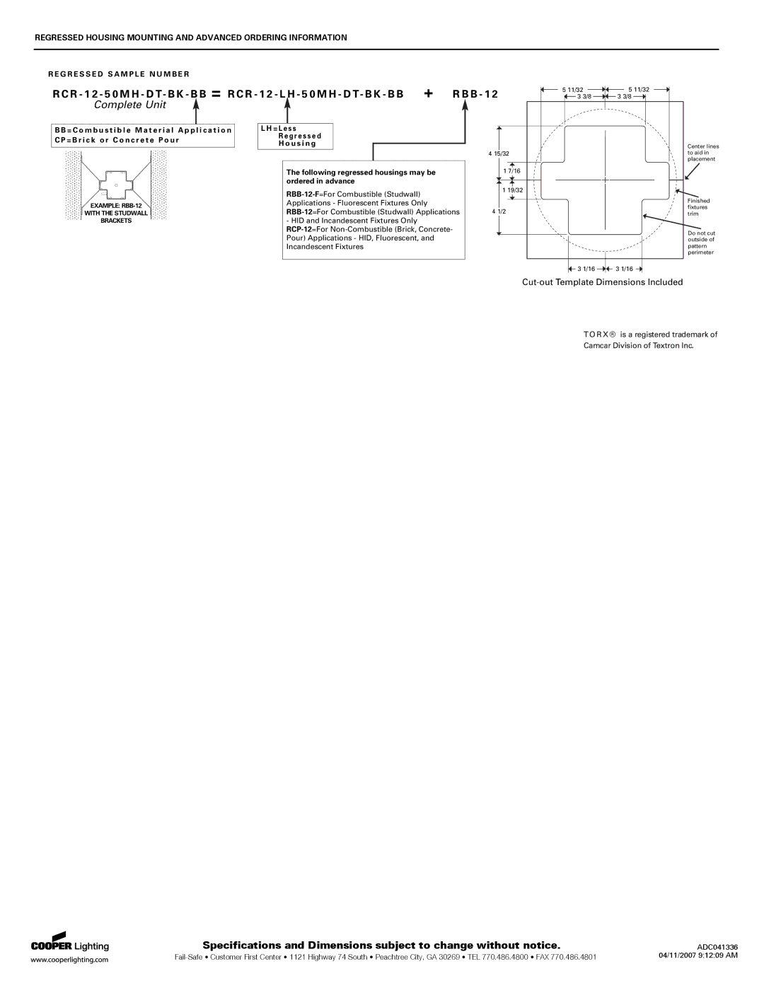 Cooper Lighting Compass 12 specifications + R B B 1 