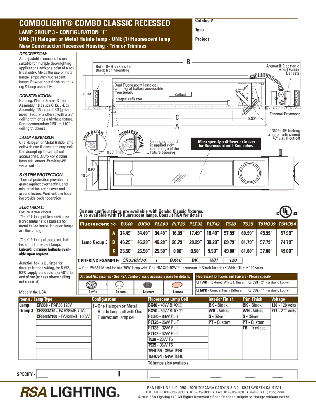 Cooper Lighting CR338 specifications Description, Lamp Assembly, Electrical 