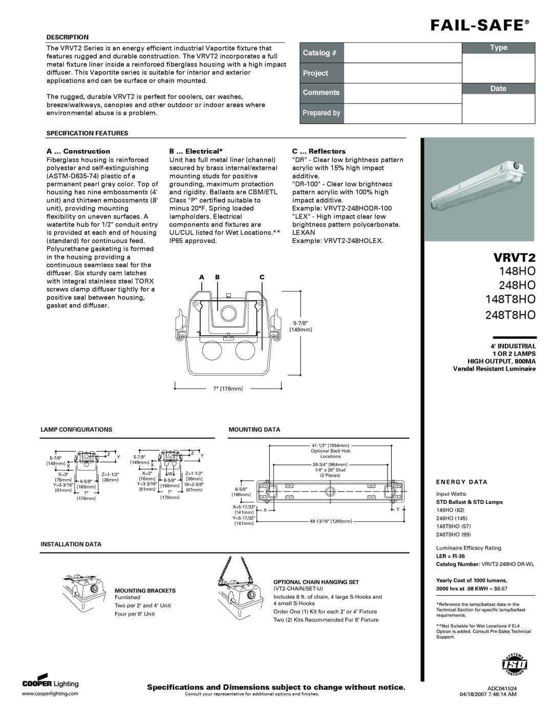 Cooper Lighting CS2165C specifications 148HO, 248HO 148T8HO 248T8HO, Construction, Electrical, Reflectors 