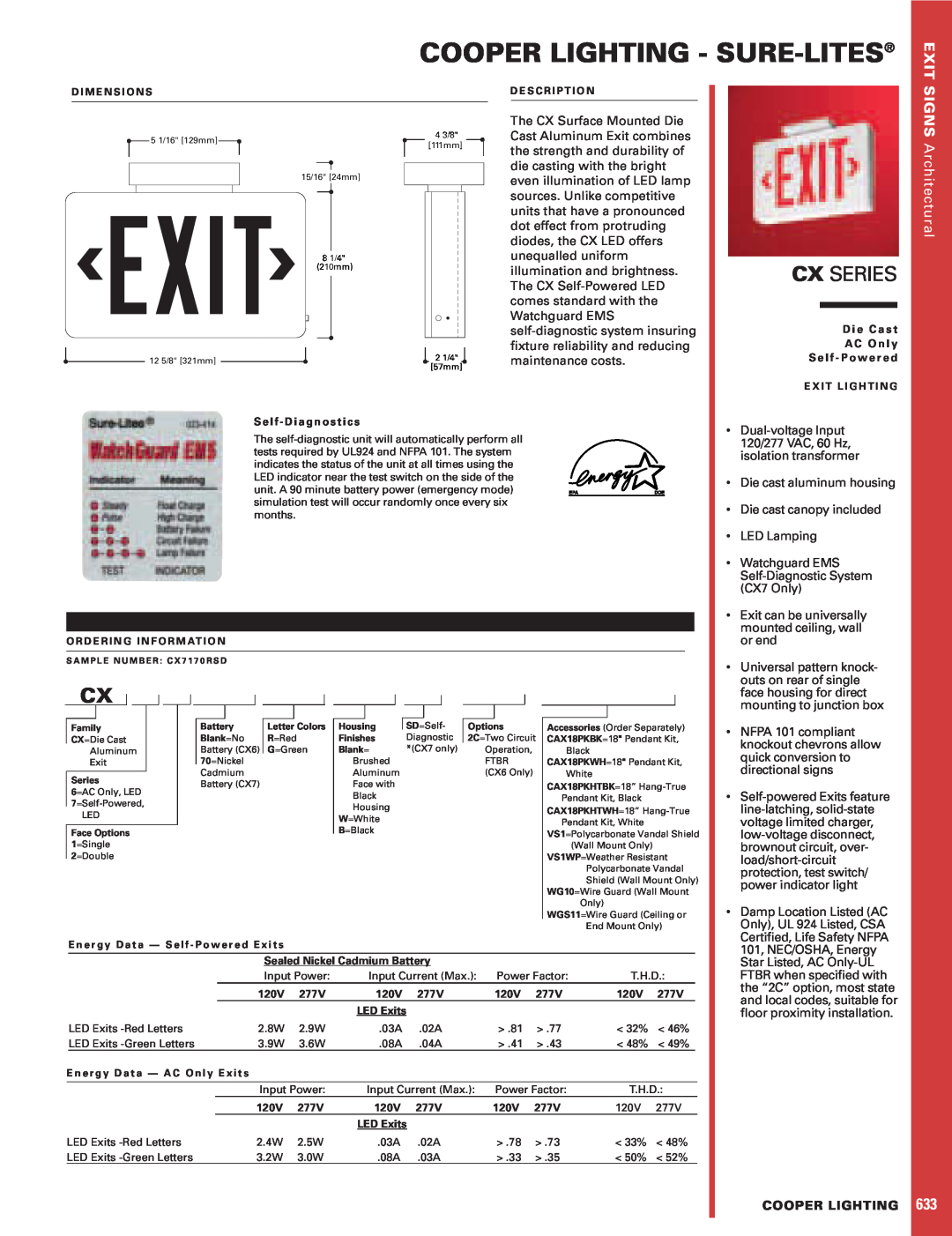 Cooper Lighting CX Series dimensions Cooper Lighting - Sure-Lites, Cx Series, Exit, SIGNS Architectural 