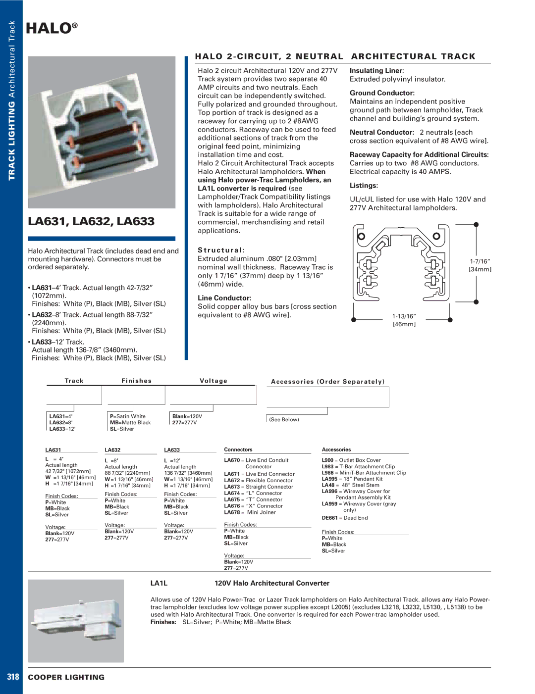 Cooper Lighting DE621 manual LA631, LA632, LA633, Tr a c k N i s h e s Vo l t a g e 