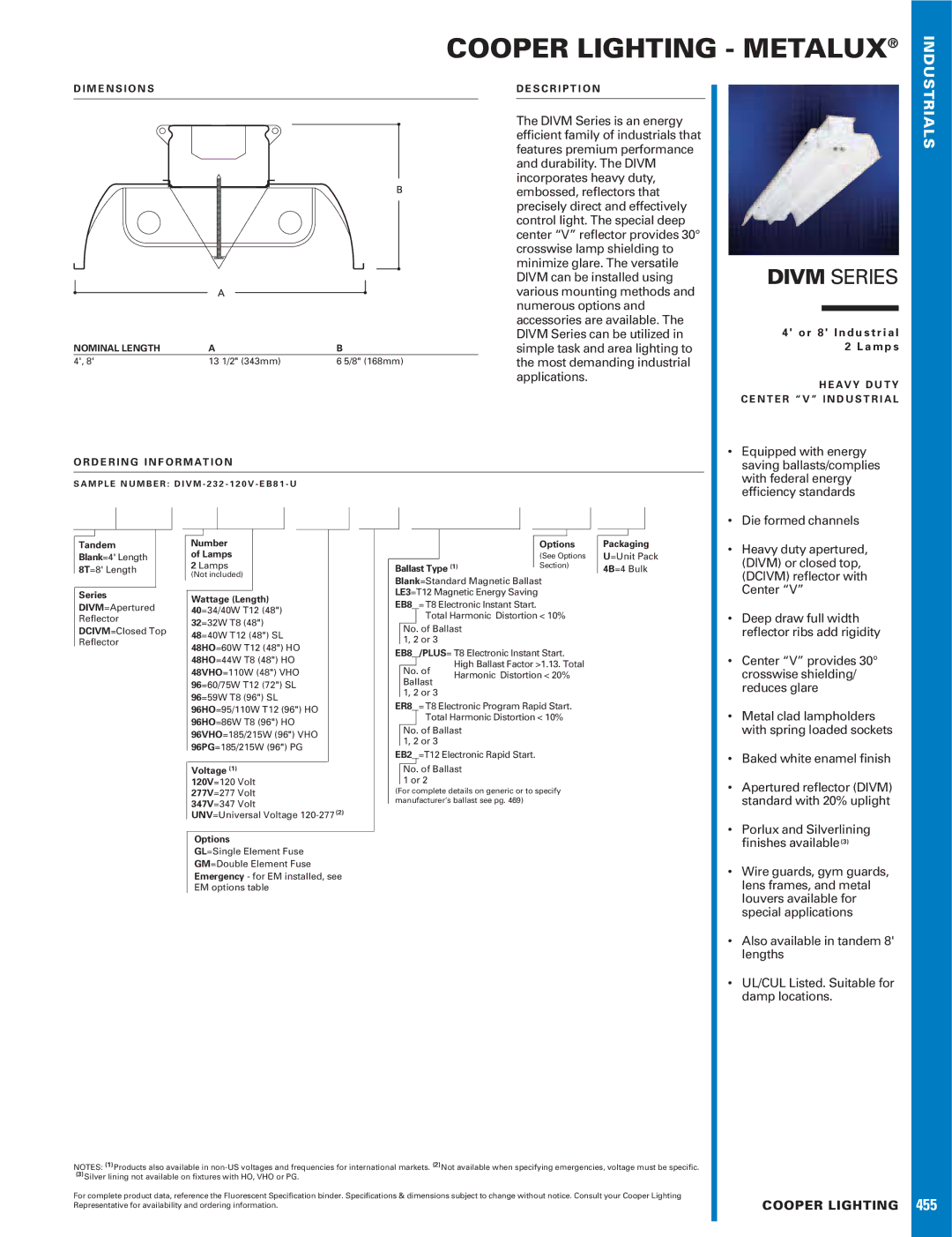 Cooper Lighting DIVM dimensions Equipped with energy, Saving ballasts/complies, With federal energy, Efﬁciency standards 