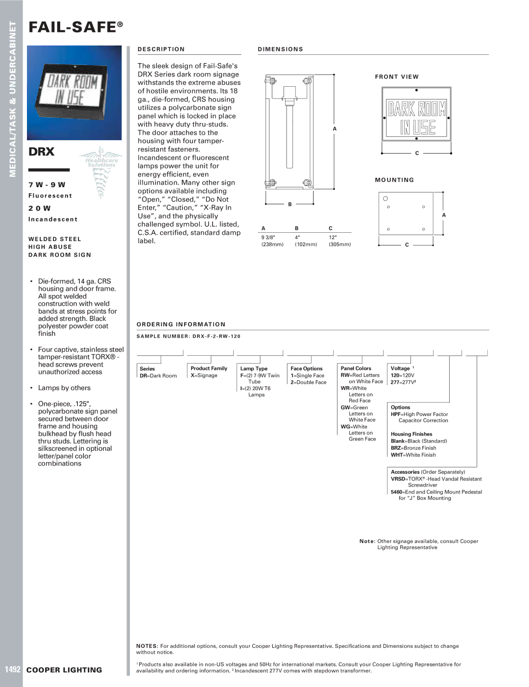 Cooper Lighting DRX dimensions Fail-Safe, Drx, 9 W, Cooper Lighting 