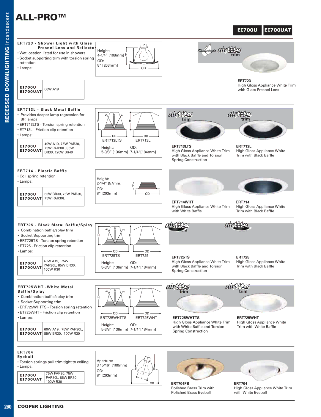 Cooper Lighting DVS-110I manual Recessed Downlighting, ERT725TS, ERT725WHTTS 