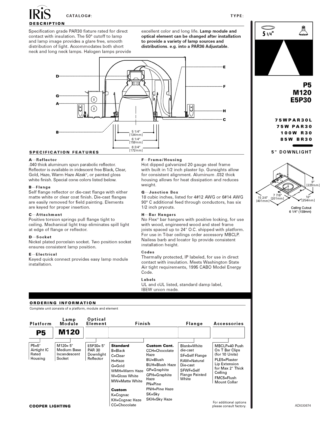 Cooper Lighting E5P30 manual   