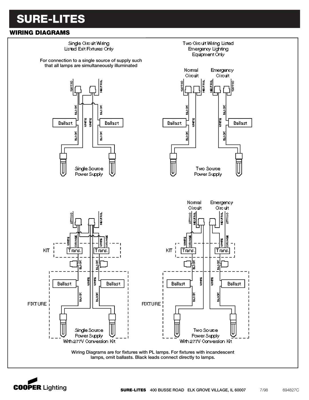 Cooper Lighting EAC Exit Series installation instructions Wiring Diagrams 