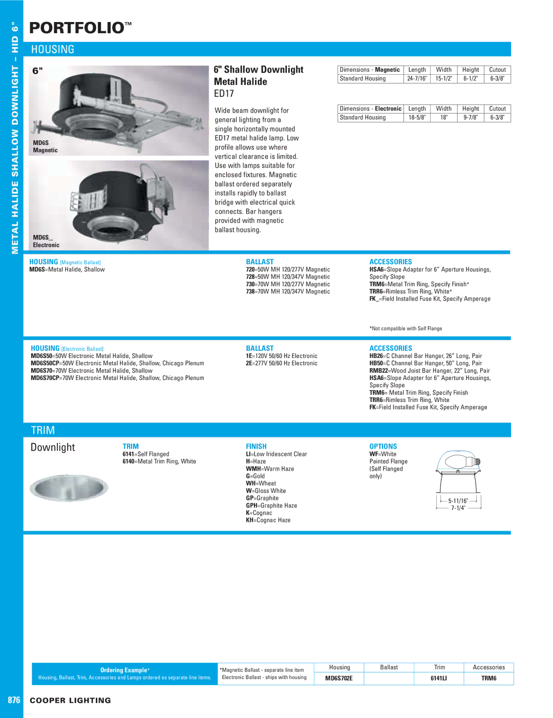 Cooper Lighting ED17 dimensions Portfolio, Housing, Trim, Downlight 