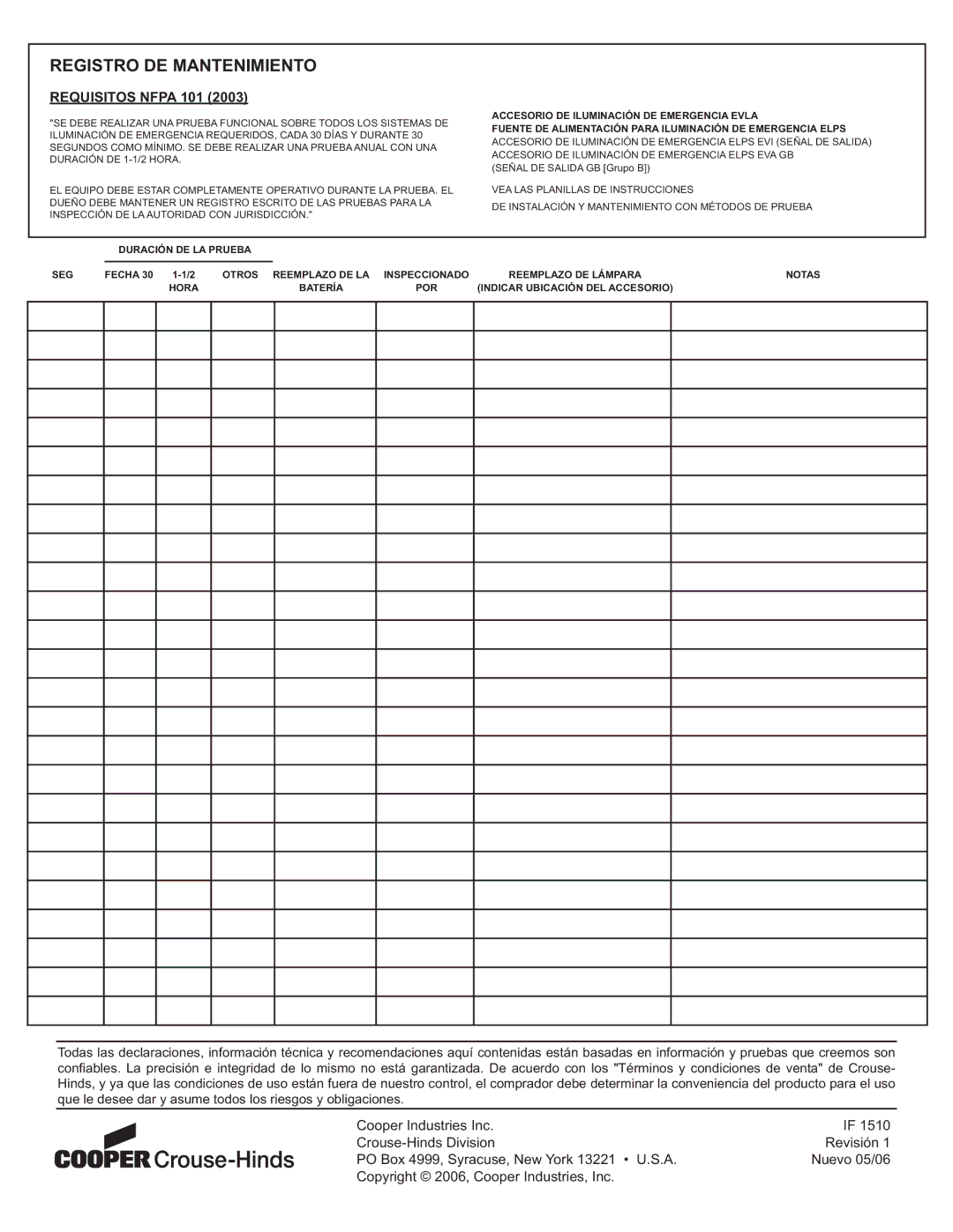 Cooper Lighting ELPS502 manual Requisitos Nfpa 101, Señal DE Salida GB Grupo B, Fecha 30 1-1/2 