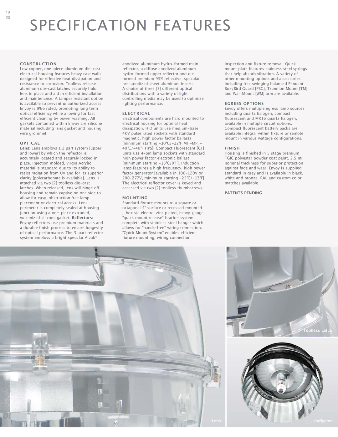 Cooper Lighting Envoy manual Specification Features 