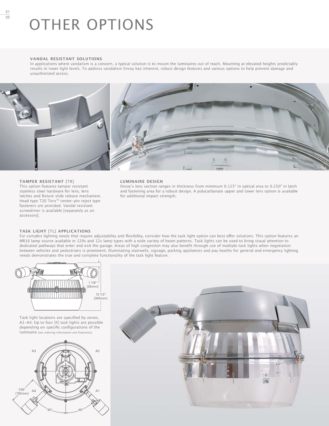 Cooper Lighting Envoy manual Other Options, Vandal Resistant Solutions, Tamper Resistant TR, Luminaire Design 