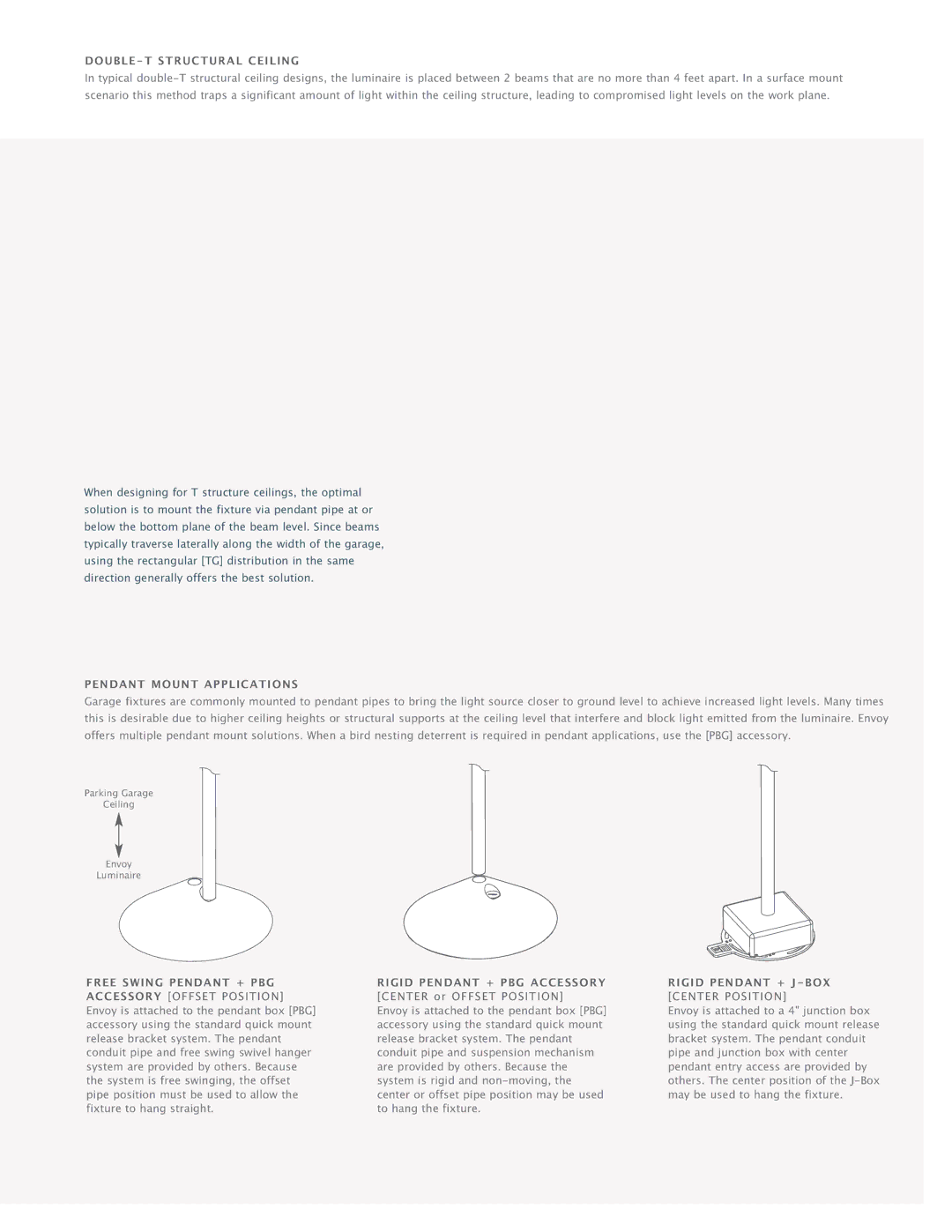 Cooper Lighting Envoy manual DOUBLE-T Structural Ceiling, Pendant Mount Applications, Free Swing Pendant + PBG 