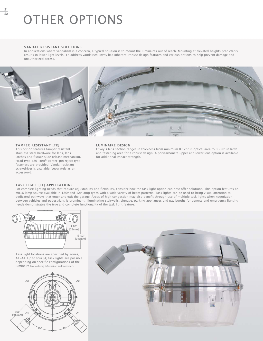 Cooper Lighting Envoy manual Other Options, Vandal Resistant Solutions, Tamper Resistant Tr, Luminaire Design 
