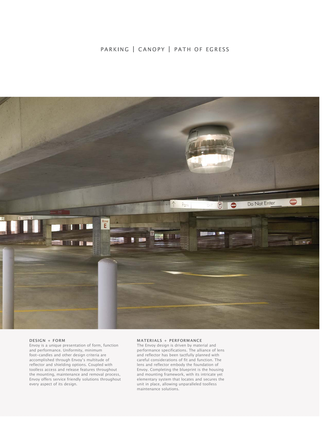 Cooper Lighting Envoy manual Parking, Canopy Path Of Egress, Design + Form, Materials + Performance 