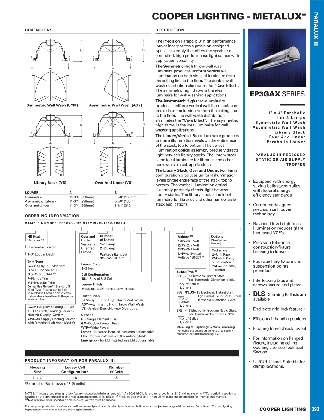 Cooper Lighting EP3GAX Series dimensions Equipped with energy, Saving ballasts/complies, With federal energy, Technology 