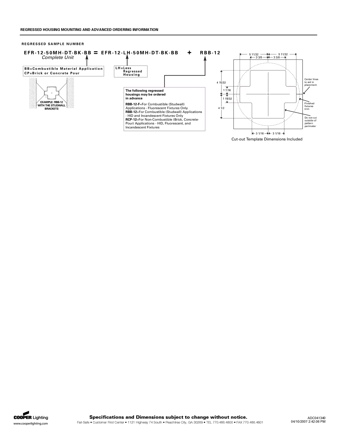 Cooper Lighting EYELITE 12 specifications + R B B 1 