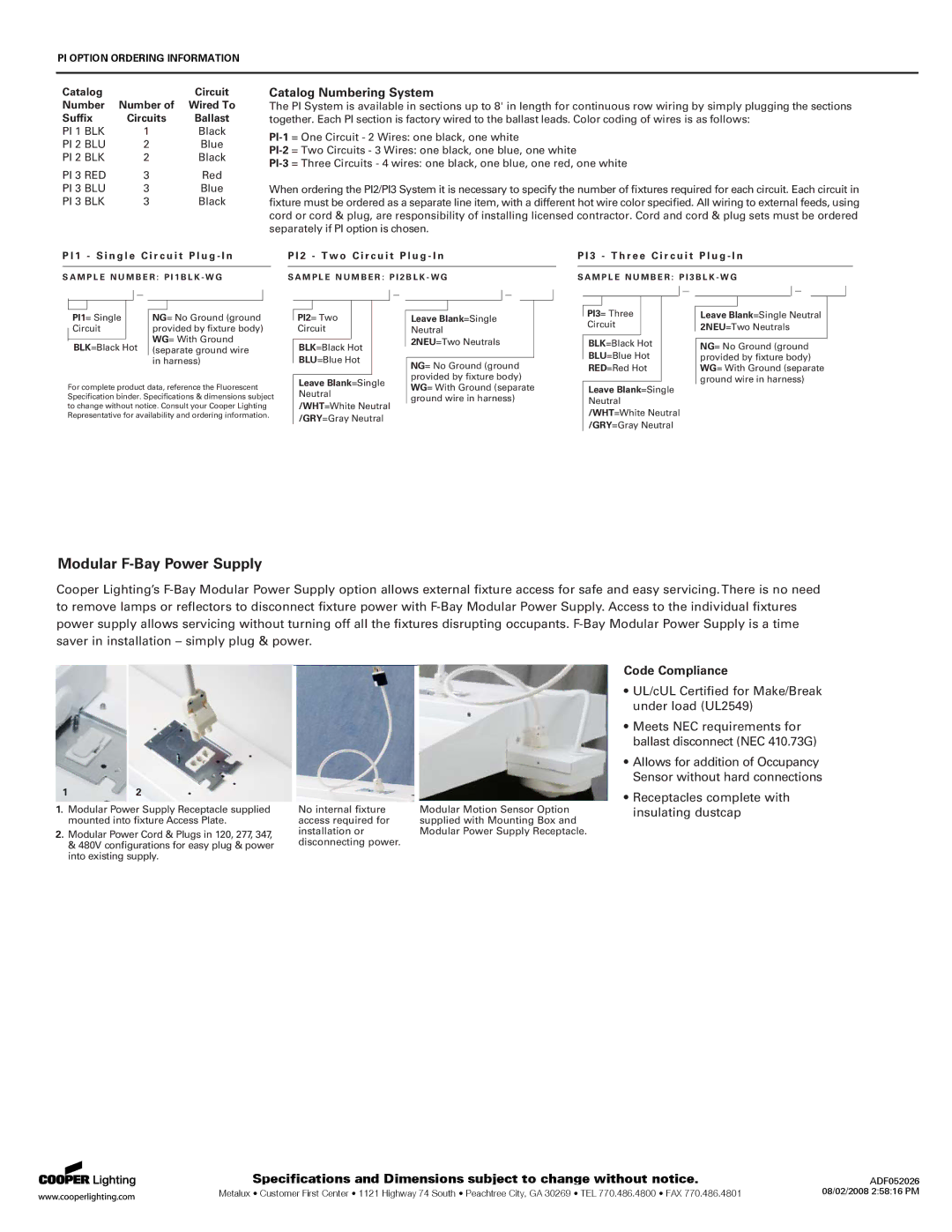 Cooper Lighting F-BAY I8 specifications Number, Circuits Ballast, Leave Blank=Single 