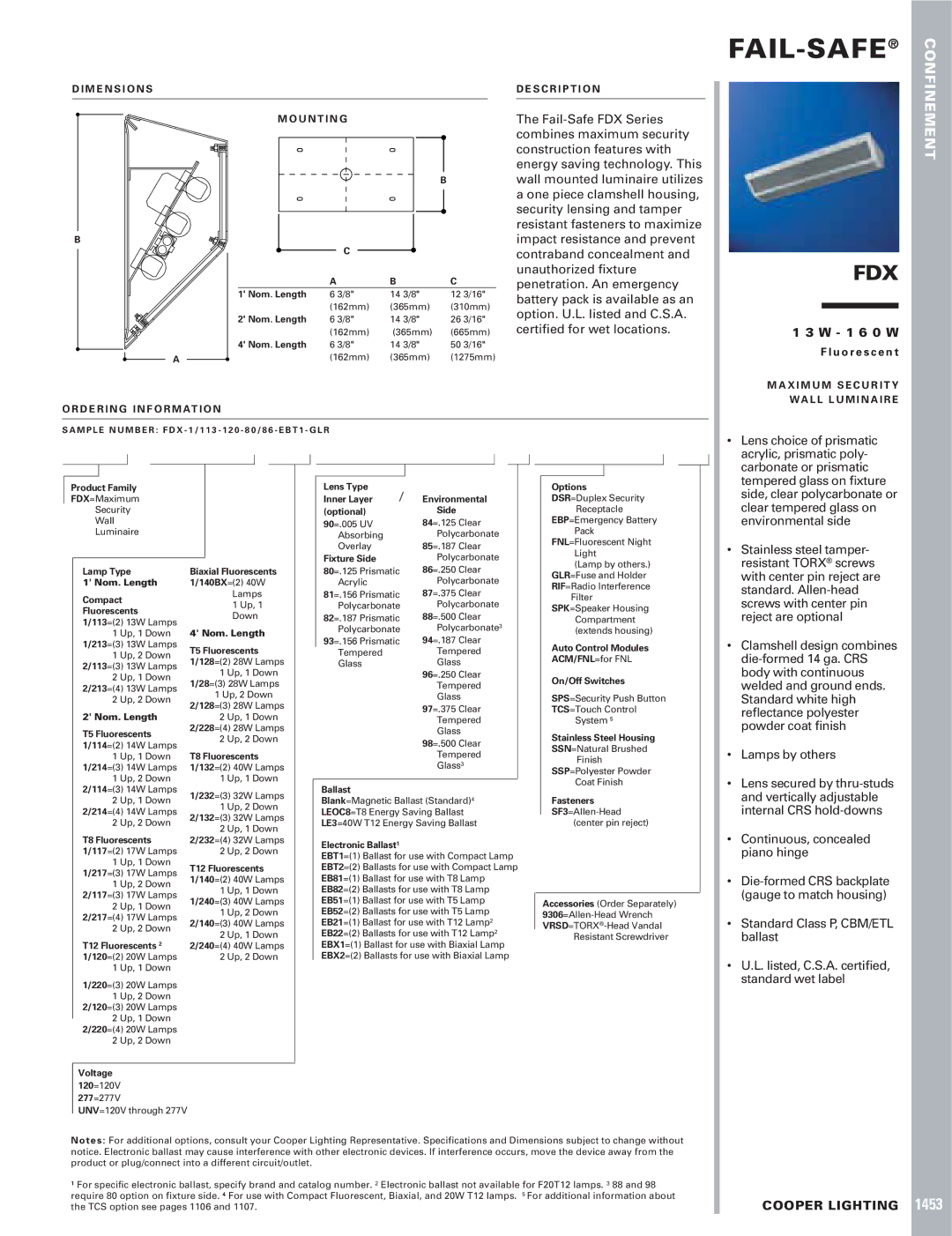 Cooper Lighting FDX dimensions M E N S I O N S U N T I N G, D E R I N G I N F O R M At I O N S C R I P T I O N 