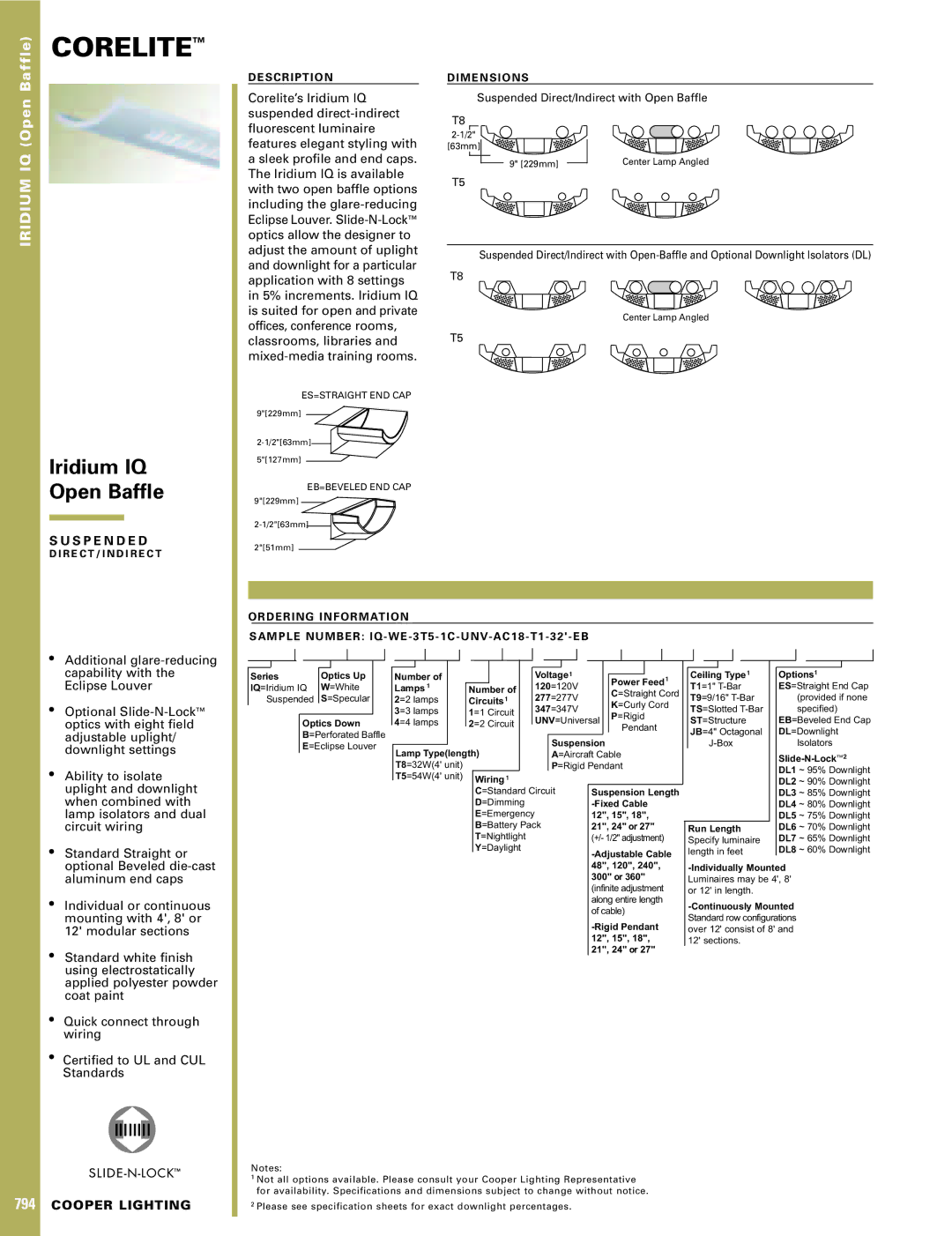 Cooper Lighting FL8300 dimensions Corelite, Iridium IQ Open Baffle, S P E N D E D, Cooper Lighting 