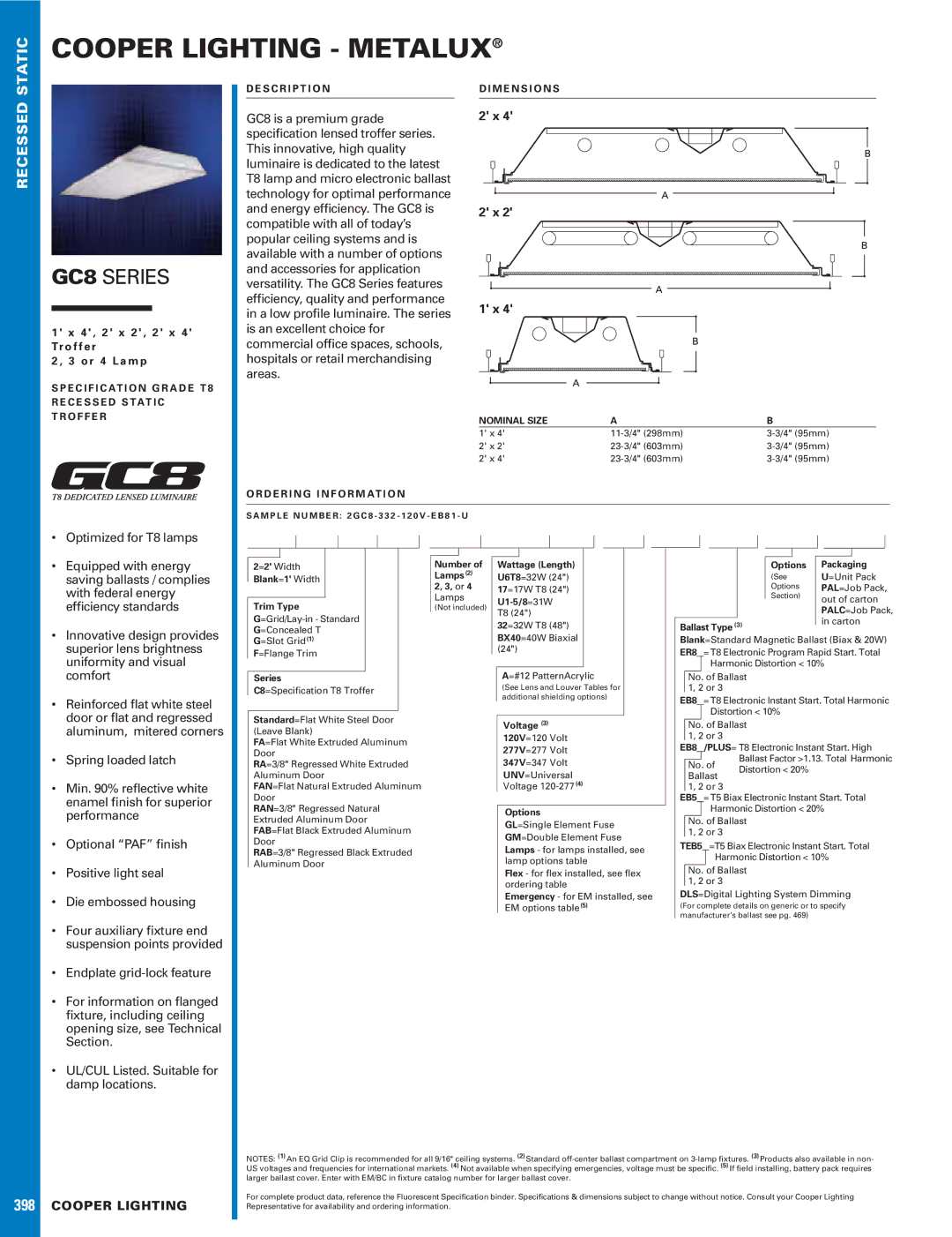Cooper Lighting GC8 Series dimensions Cooper Lighting Metalux, 398 