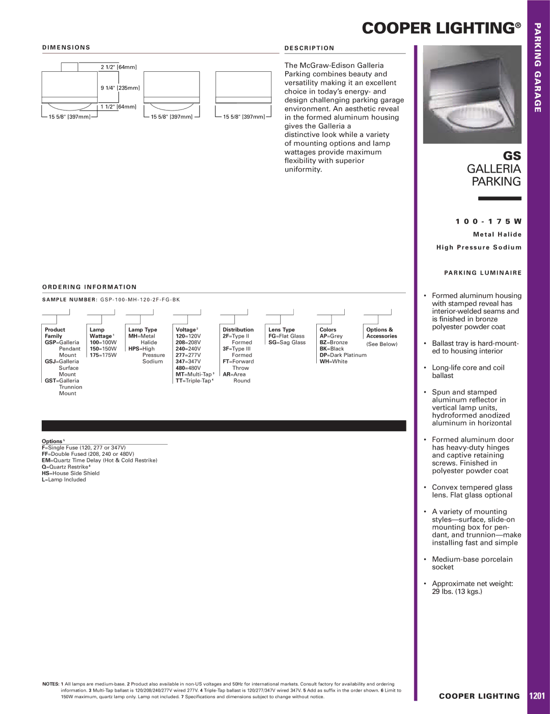 Cooper Lighting GS specifications Cooper Lighting, Galleria Parking, Garage 