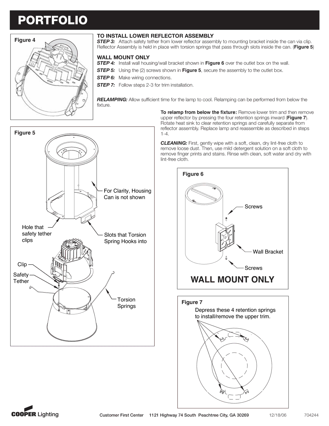 Cooper Lighting H77500QT4, H17250QT4, H17500QT4, H77250QT4 Wall Mount only, To Install Lower Reflector Assembly 