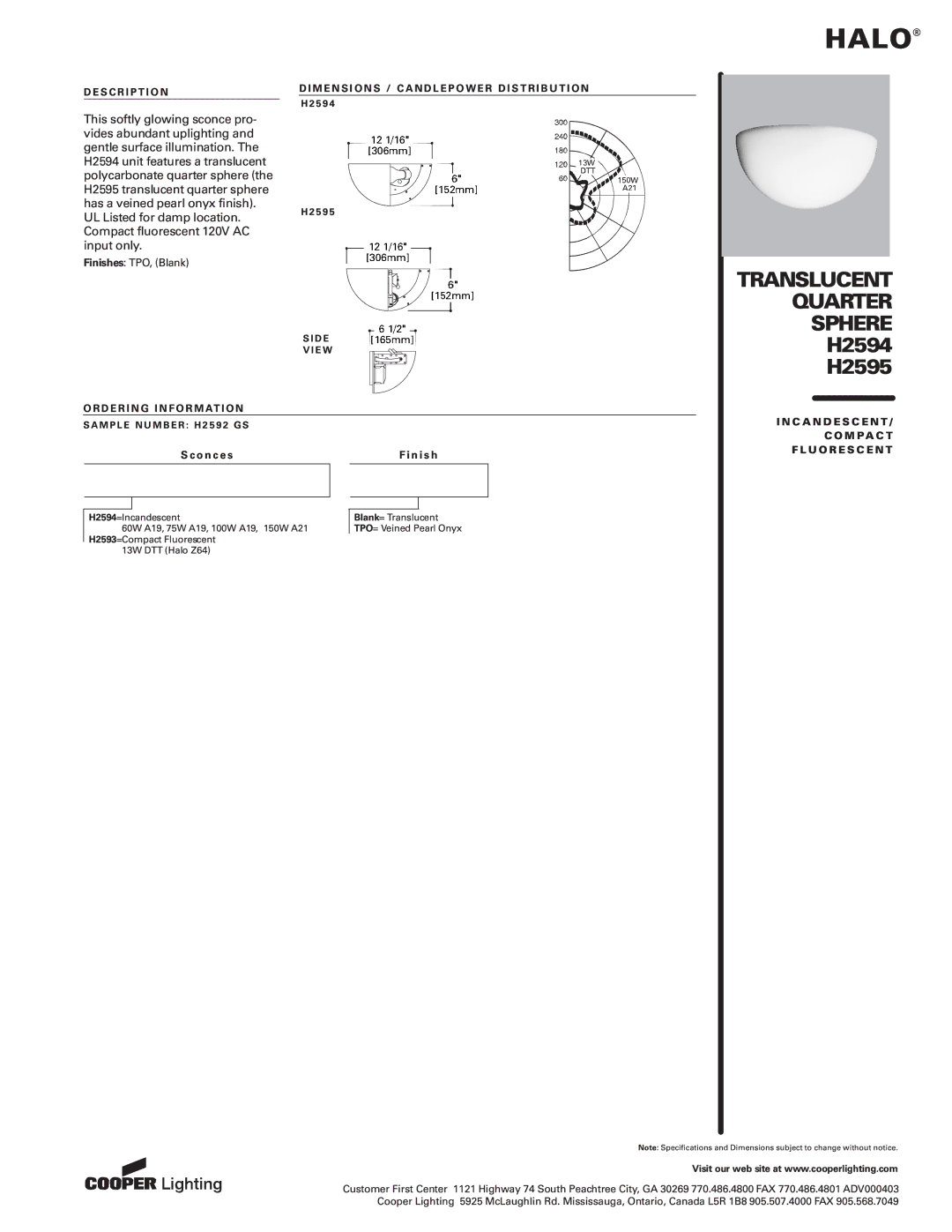 Cooper Lighting H2571, H2572 manual     ,      