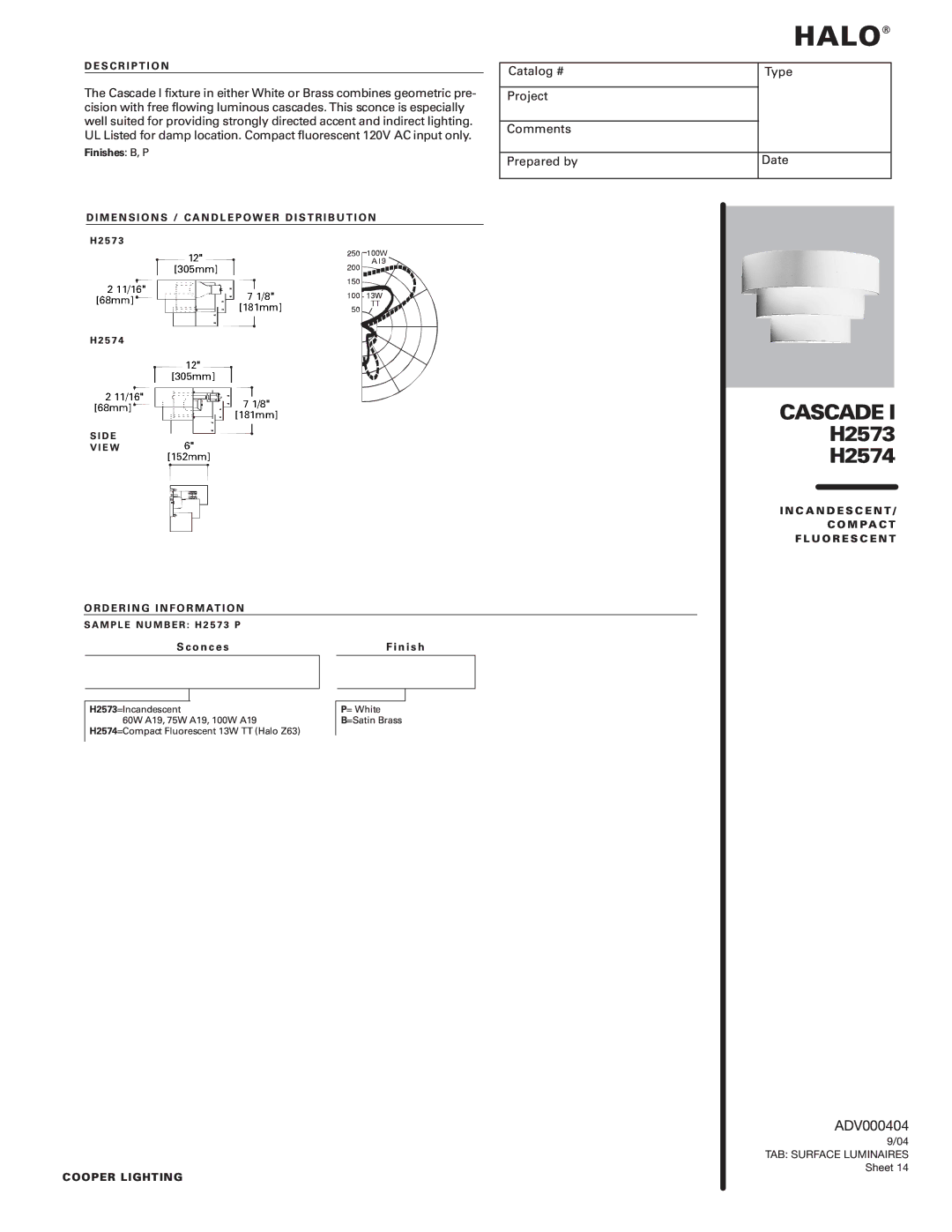 Cooper Lighting H2574 manual ,    ,  