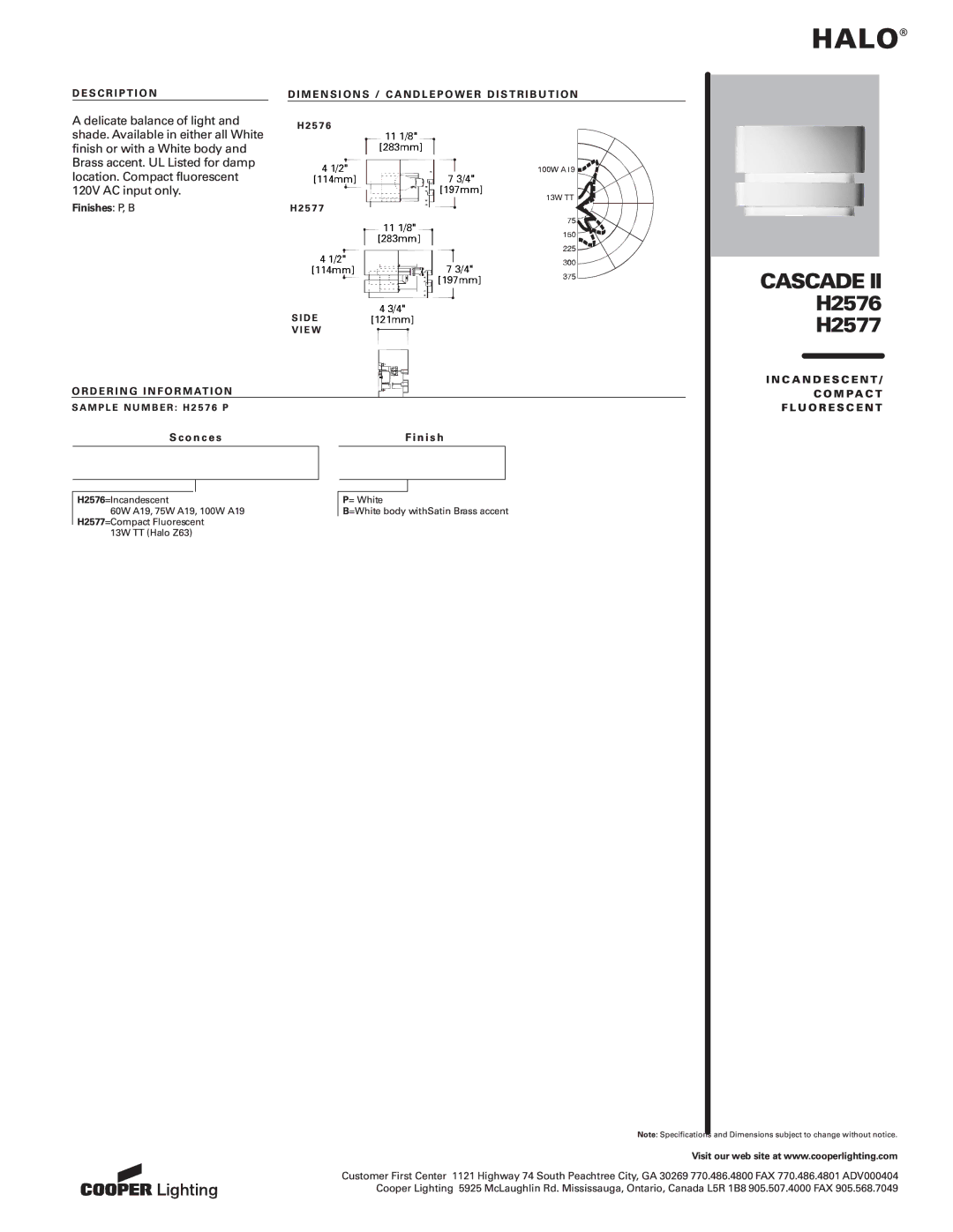 Cooper Lighting H2574 manual    ,         