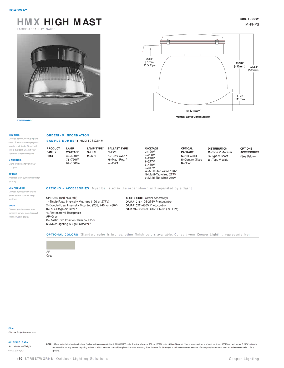 Cooper Lighting HMX High-Mast manual Package, Hmx, =Mh, =Cwa 