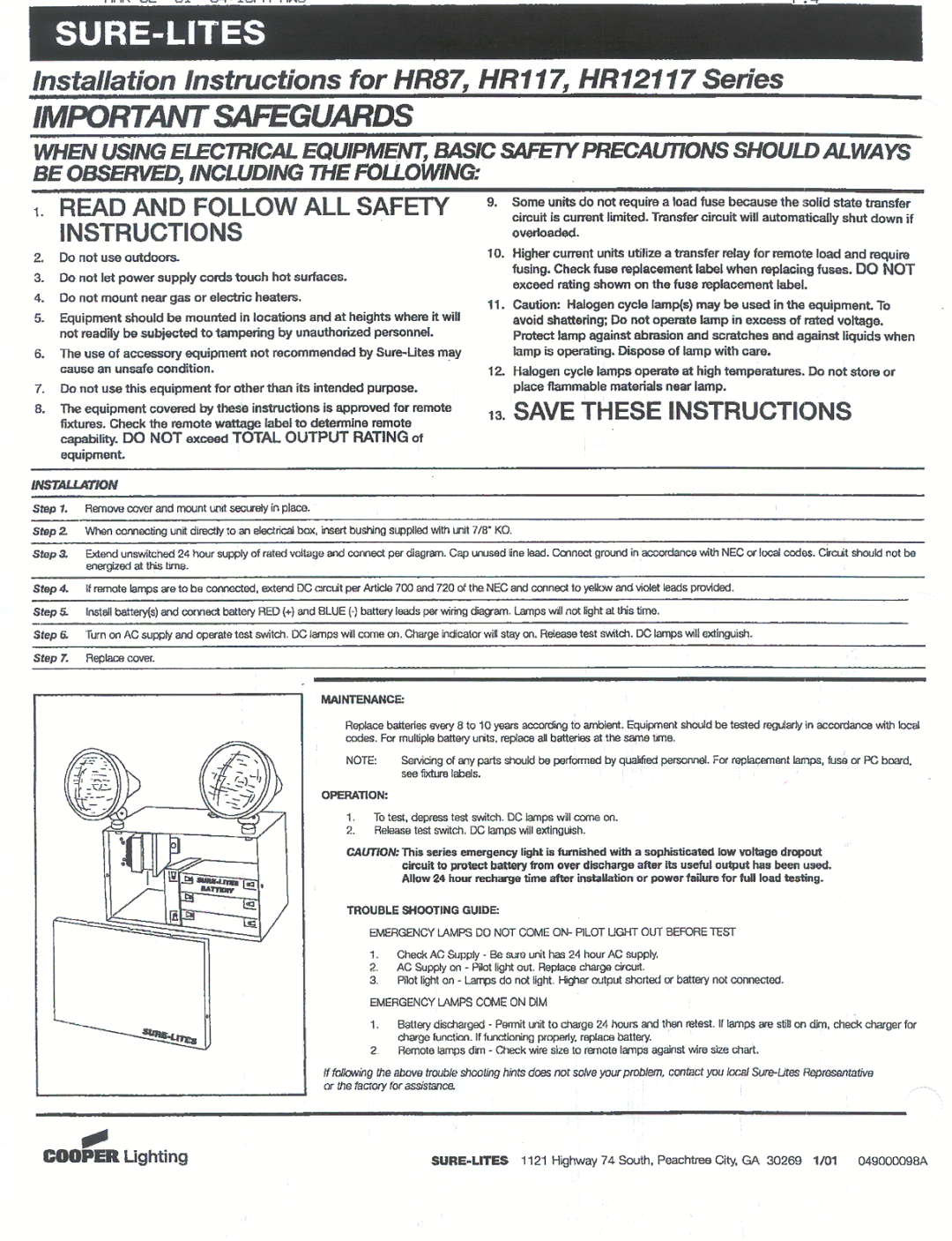 Cooper Lighting HR117 Series, HR12117 Series, HR87 Series manual 