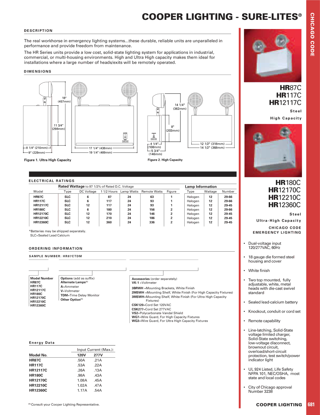 Cooper Lighting HR12360C, HR180C, HR12170C, HR12210C dimensions Cooper Lighting SURE-LITES 