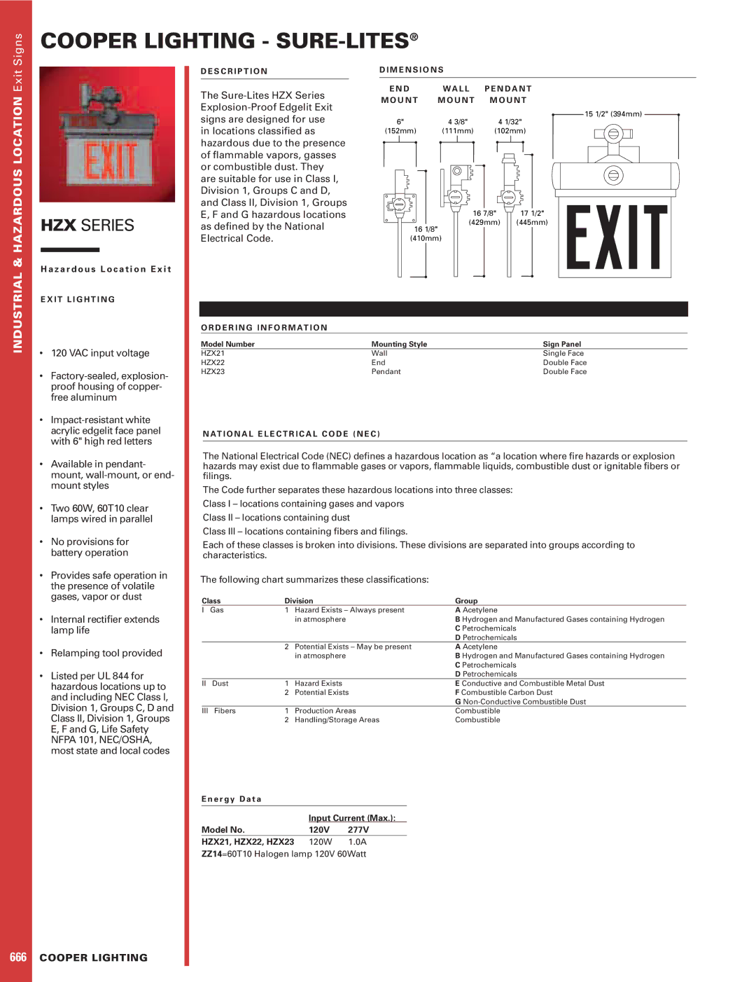 Cooper Lighting HZX Series dimensions Cooper Lighting SURE-LITES 