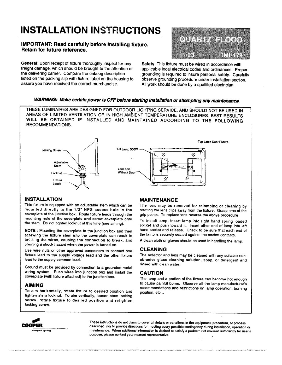 Cooper Lighting IMI-179 manual 