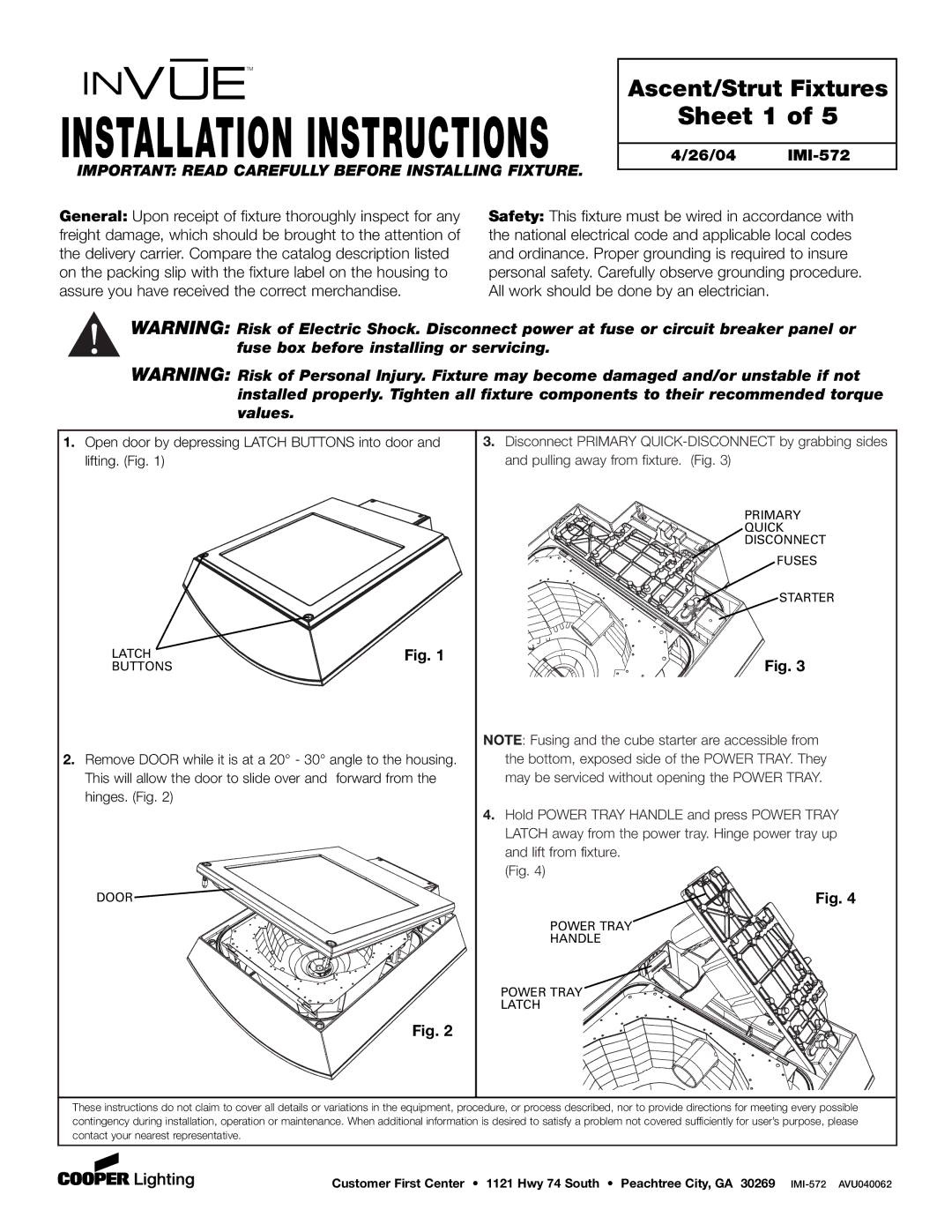 Cooper Lighting IMI-572 installation instructions Sheet 1, Latch Buttons, Door, Primary Quick Disconnect Fuses Starter 