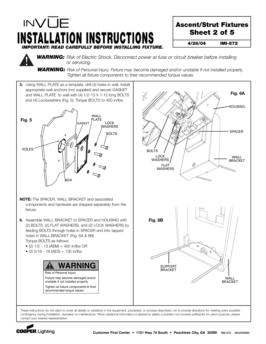 Cooper Lighting IMI-572 installation instructions Sheet 2, Wall, Plate, Washers Bolts Holes BOX 