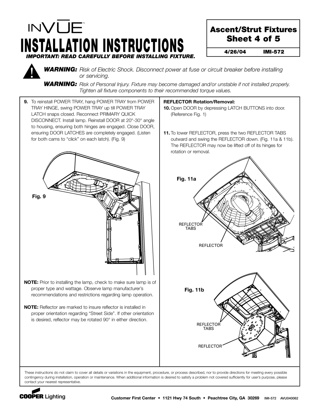 Cooper Lighting IMI-572 installation instructions Sheet 4, Reflector Tabs 