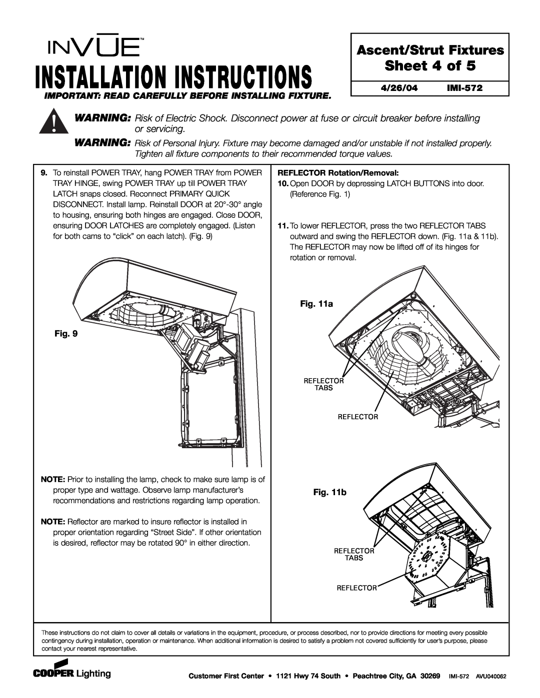 Cooper Lighting Sheet 4 of, b, Installation Instructions, Ascent/Strut Fixtures, 4/26/04 IMI-572 