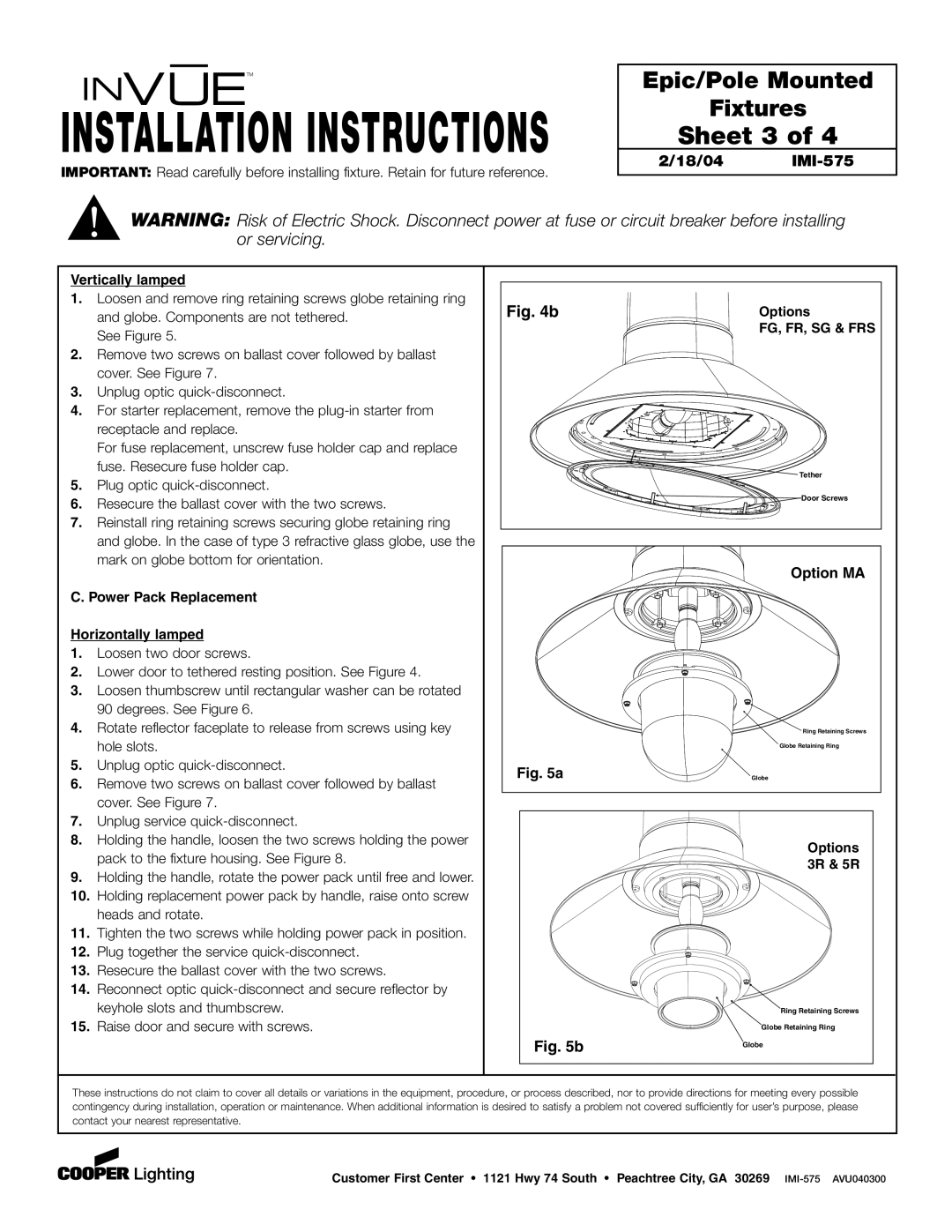 Cooper Lighting IMI-575 installation instructions Sheet 3, Power Pack Replacement Horizontally lamped, Options 3R & 5R 