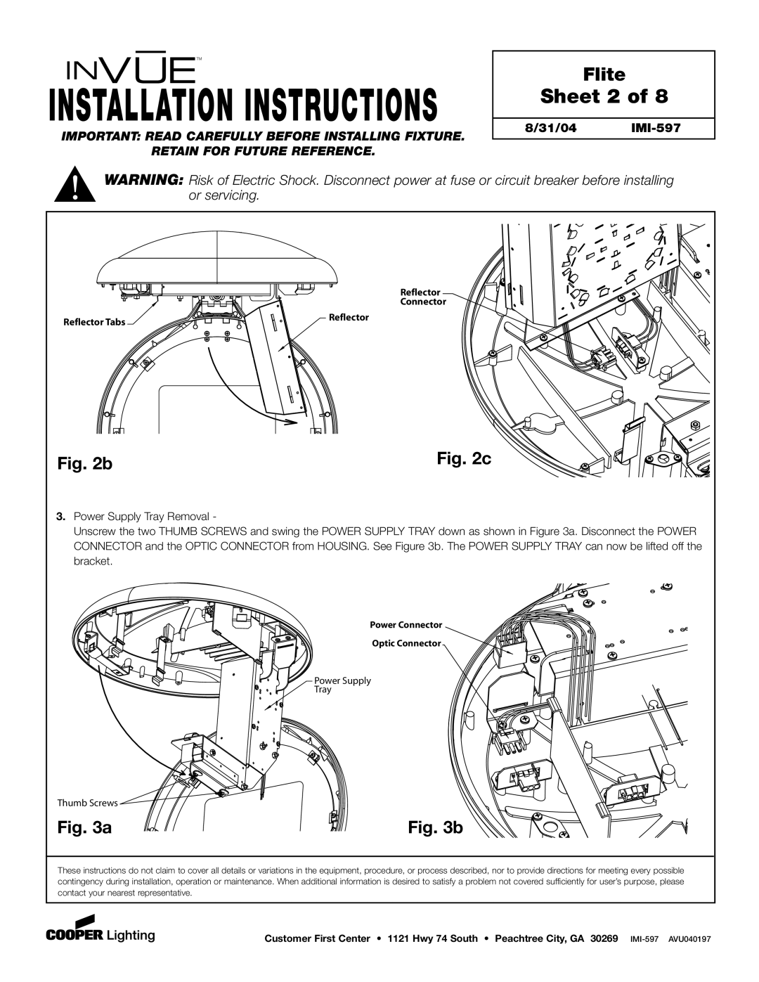 Cooper Lighting IMI-597 installation instructions Sheet 2, Power Supply Tray Thumb Screws 