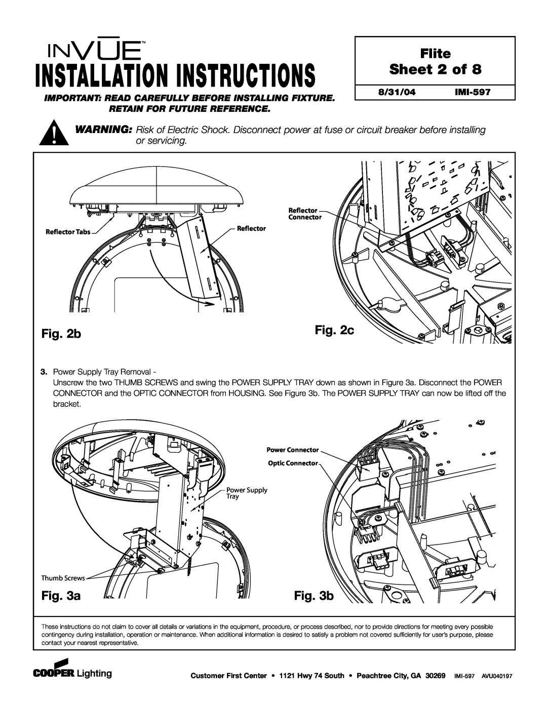 Cooper Lighting Sheet 2 of, b, Installation Instructions, Flite, Retain For Future Reference, 8/31/04 IMI-597 