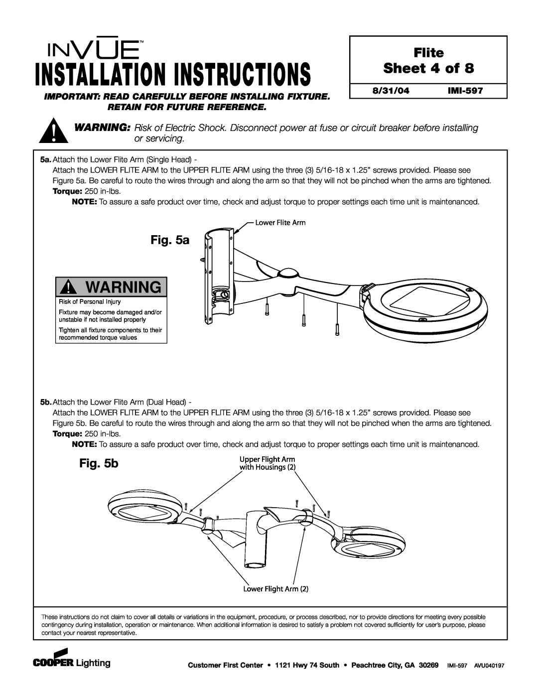 Cooper Lighting Sheet 4 of, b, Installation Instructions, Flite, Retain For Future Reference, 8/31/04 IMI-597 