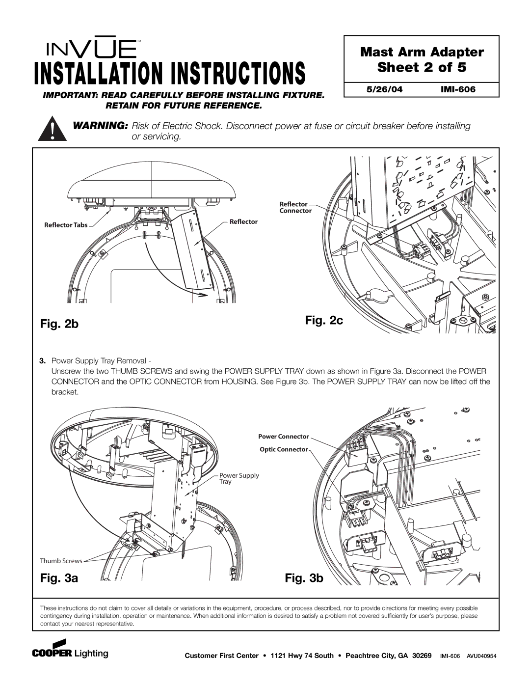 Cooper Lighting IMI-606 installation instructions Sheet 2, Power Supply Tray Thumb Screws 