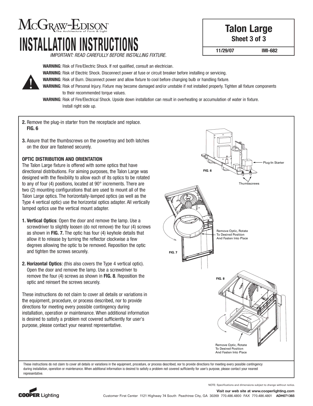 Cooper Lighting IMI-682 Sheet 3, On the door are fastened securely, Optic Distribution and Orientation 