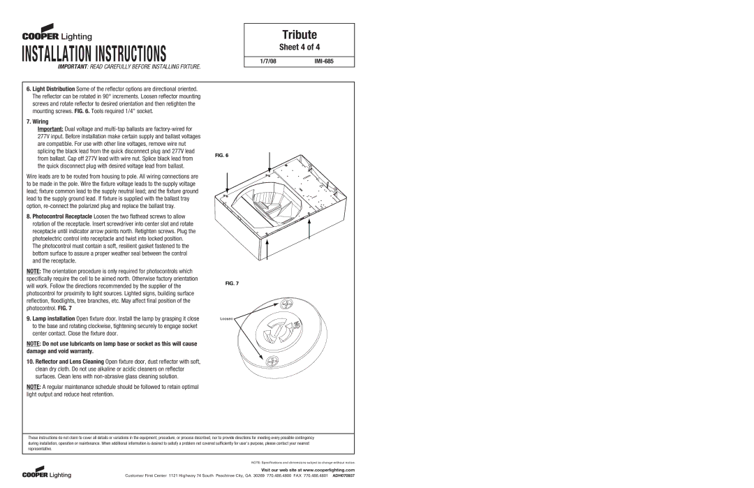 Cooper Lighting installation instructions Sheet 4, 08IMI-685, Wiring 